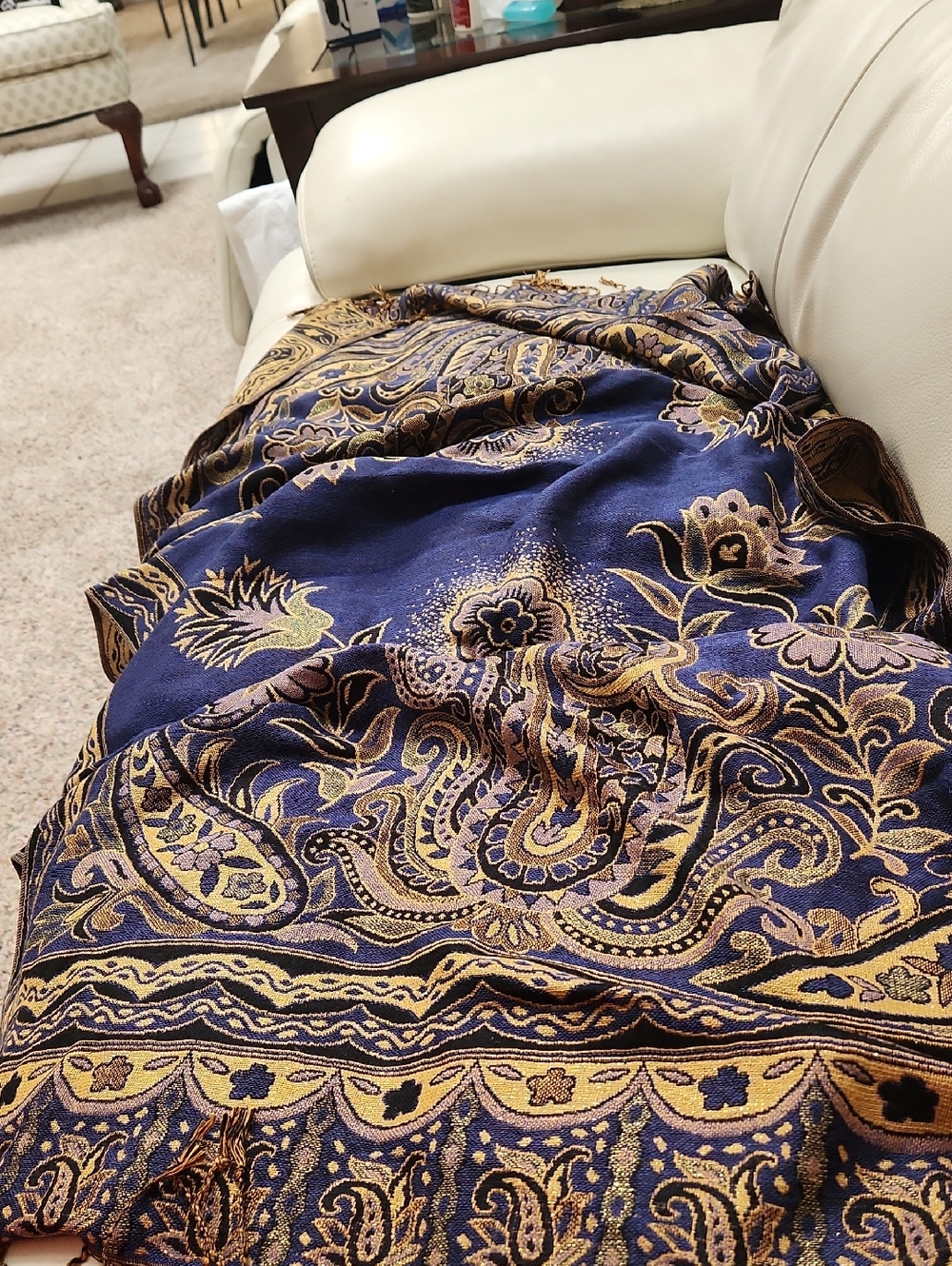 Luxurious Navy and Gold Paisley Scarf Or Throw